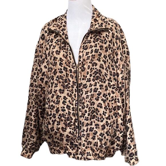 Vintage Kim Rogers Sport 100% Silk Leopard Zip Up Jacket - Picture 1 of 10